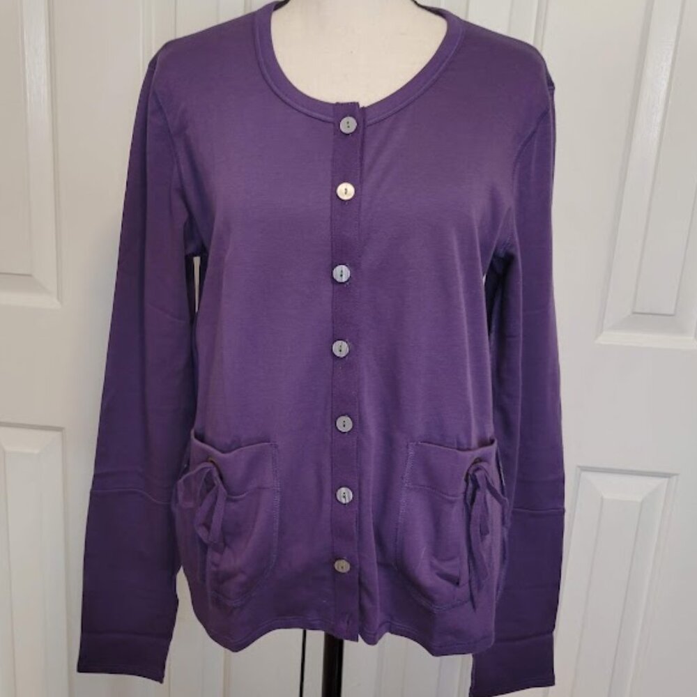 Bordado NWT Purple Pima Cotton Bow Pocket Cardigan Small